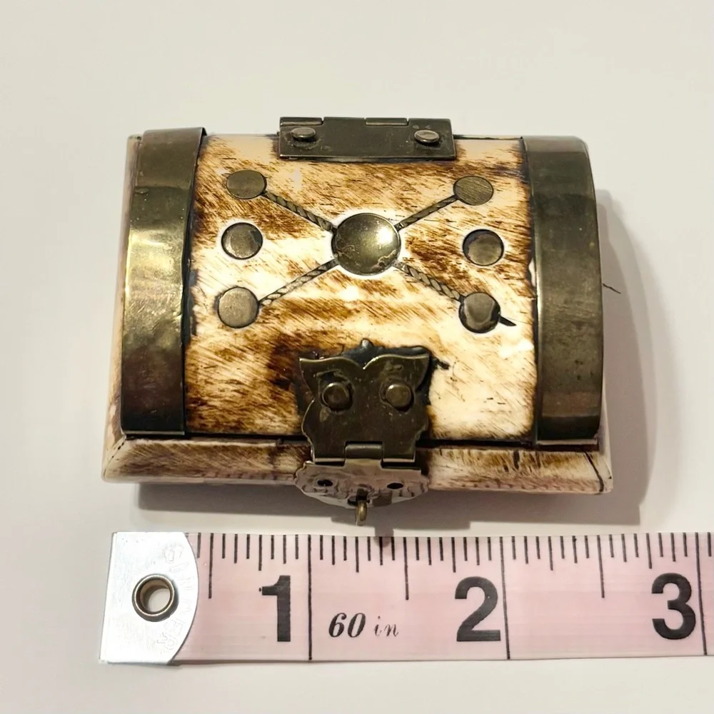 Vintage Camel Bone and Brass Decorative Trinket Box